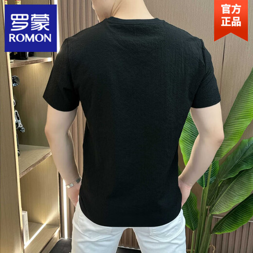 Romon Summer Boutique para hombres sencilla y de moda clásico versátil de cuello redondo de colas cortas de manga corta Bienes europeos 1105 White 2xl 135-150Jin [Jin equivale a 0.5 kg]