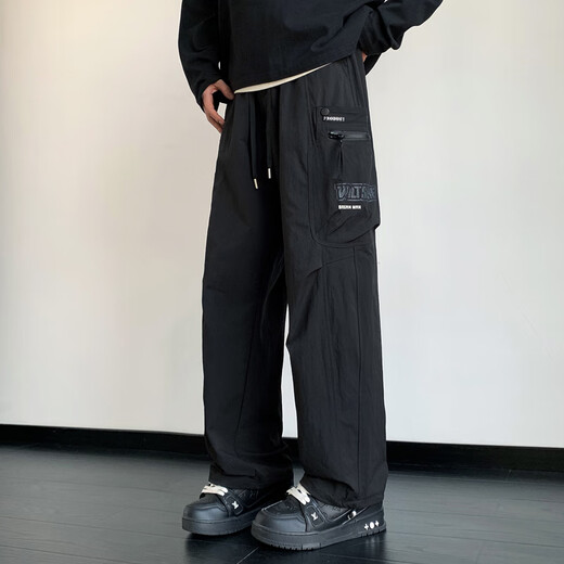 Pei Ke Chun Autumn Work Pants Boy Junior High School Élèves Handsome Casual Pantals Adolescents Big Children Pants Straight Pantals JMK9866 Black M 75 à 105 Jin [Jin est égal à 0,5 kg]