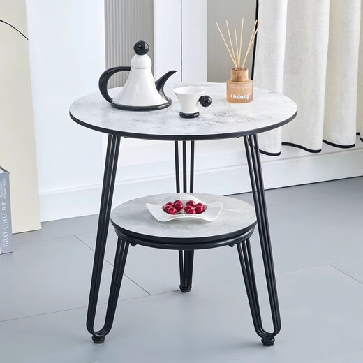 Mingqiang light luxury round table sofa table coffee table simple modern living room corner several balcony bedroom bedside Internet celebrity side table Puda gray 70 yuan 63 high thickened rock plate