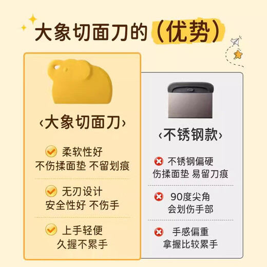 Beige noodle knife, scraper, noodle scraper, baking tool, food-grade handmade dough knife, kneading mat, scraper, household hand-rolled dough, 1 pack, elephant noodle knife