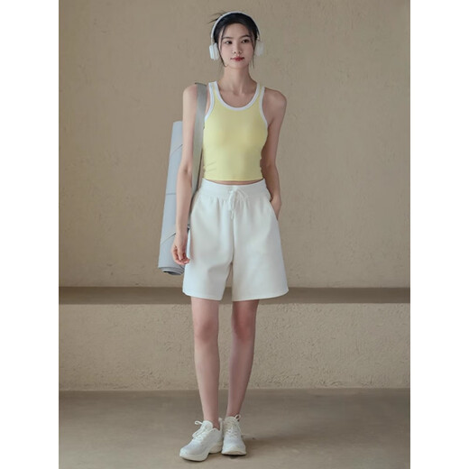 LULUUVTTOH Sports Bra Women's New Shockproof Breast Retracting Yoga Wear Vest Running Pilates Training Fitness Bra Women's Washable Yellow/White Removable Breast Pad M