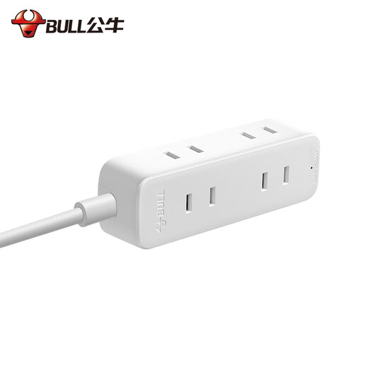 Bull two-pin socket plug board, 2 pins, two holes, 2 heads, 2 corner plug rows, two pin plugs, two wired plug strips, power extension, two jacks, ultra-thin elbow, flat right-angle plug strip, total length 1 meter, 4 sockets A140
