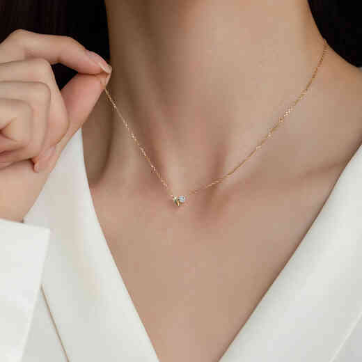 Shiniao 18K gold love diamond necklace gold necklace jewelry light luxury laboratory real diamond gemstone for women 18K gold love love cultured diamond necklace-38+5cm