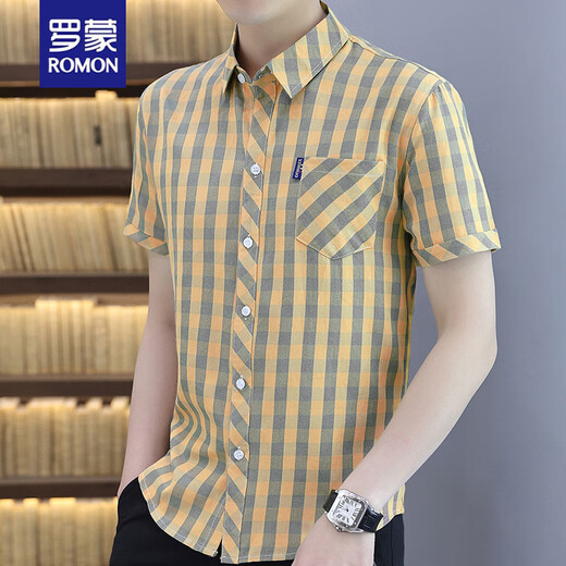 ROMON (ROMON) 2025 Men's Short Sleeve Shirt Striped Summer Versatile Korean Style Casual Young Handsome Half Sleeve Shirt Underwear HT829 White M 90 105Jin [Jin equals 0.5 kg] Wear