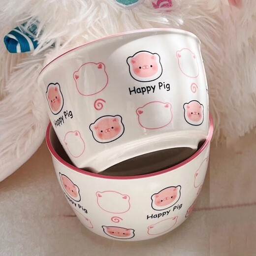 The most popular item on the Internet, underglaze color cute pig cartoon dishes set, household underglaze color ceramic dishes and tableware, cute pig two bowls and two spoons