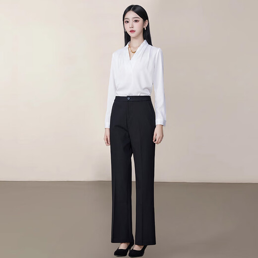 Troman black slightly elastic flared casual suit trousers for women straight-leg trousers professional formal interview commuter suit trousers for women