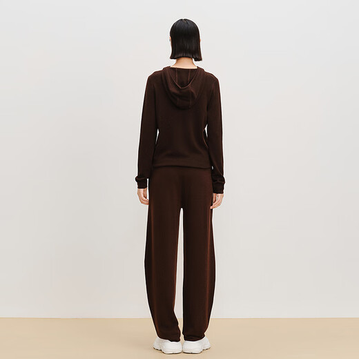 AUM Easy Suit 2025 Spring New Wool Hooded Knitted Pullover Carrot Pants Brown/Coffee Top XL