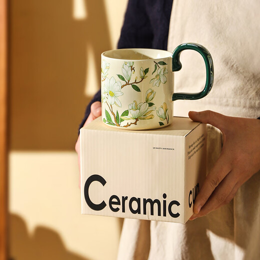 Sherry French retro ceramic couple mug niche coffee cup water cup girl high-looking office drinking cup Iris 400ML exquisite color box | can enter four machines