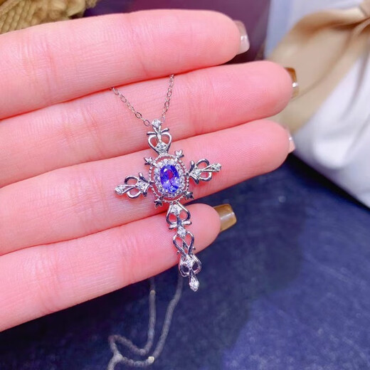 Shilian Special Offer New Natural Tanzanite Pendant Fresh and Elegant 925 Silver Seiko Inlaid Cross Pendant Free Necklace