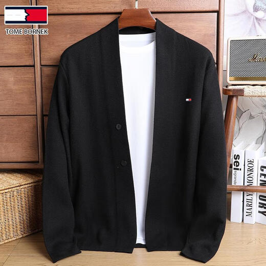 TOME BORNEK American Tommy men's wool jacket cashmere feel cardigan men's loose knitted sweater V-neck thickened sweater Navy 2XL (recommended 160-180Jin Jin equals 0.5 kg)