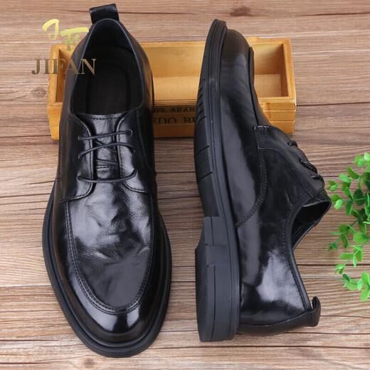 JIFAN Light Luxury Brand Leather Shoes Men's Spring British Business Casual Formal Shoes Men's Genuine Leather Soft Sole Soft Surface Derby Shoes Black Sleeve Metal H Style 41