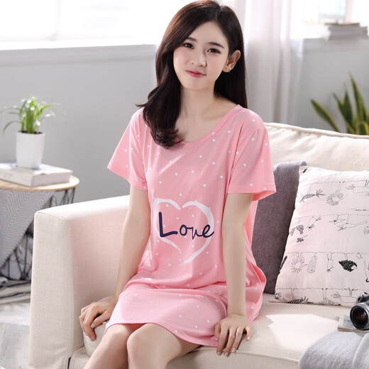 红豆（Hodo）睡裙女款夏季纯棉短袖2025新款家居服网红女士夏天夏款过膝睡衣裙 C1105 2XL 女(135-155斤)