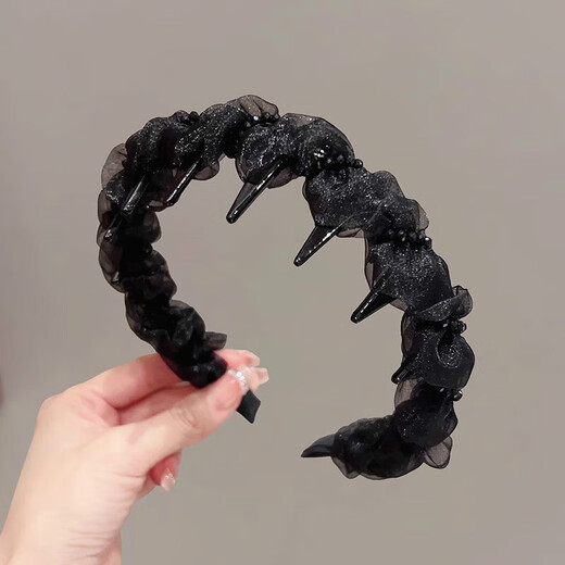 Aitanfang flash diamond gauze headband women's high skull 2025 new style toothed anti-slip headband pressed high-end hairpin headwear mesh headband