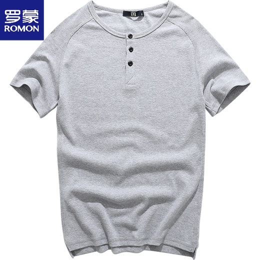 ROMON Henry shirt men's short-sleeved T-shirt Henry collar American retro heavyweight cotton tight slim short-sleeved bottoming shirt spring and autumn black (short-sleeved) T1781 M 90-Jin Jin equals 0.5 kg