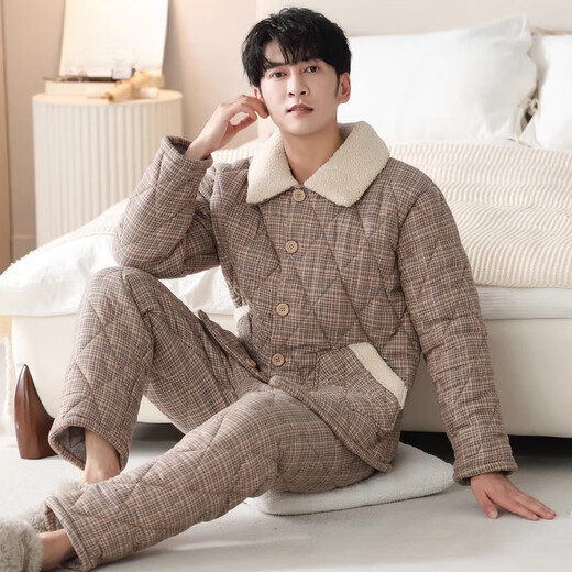 Pajamas modal à trois couches pour hommes épaissis en velours épaissisé coton coton amincissant automne et hiver chauds de vêtements d'hiver chauds ensemble 3886 3xl (185 tailles) recommandés pour porter du poids 180-20