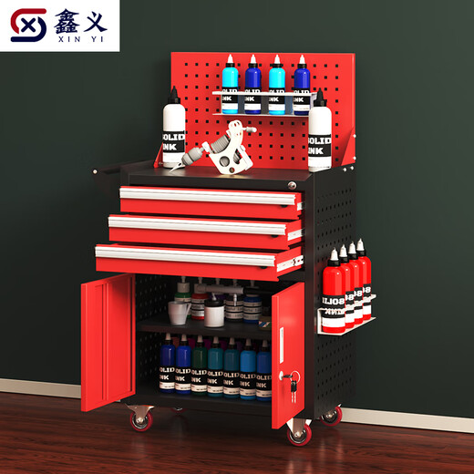 Ling Yuxun Auto Repair Tool Cart Iron Sheet Multifunctional Mobile Tool Cabinet Workshop Repair Trolley Industrial Grade Storage Black and Yellow 3 Drawers + Hanging Plate Thickened