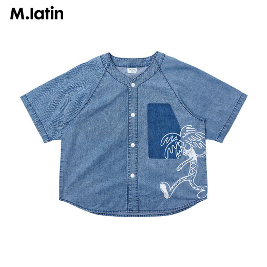M.Latin M.Latin Children's Clothing Children's Shirt 25 Summer Clothes New Men's and Big Children's Resort Style Printed Short-Sleeved Shirt Denim Light Blue 120