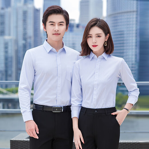 Troman anti-wrinkle no-iron blue striped shirt women's long-sleeved professional commuting business formal shirt