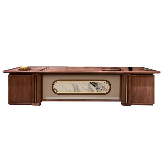 Ningqiu Luoge (NICHLORT) New Chinese style desk President's desk High-end North American black walnut solid wood boss's desk Chairman's desk 2.6m desk + side cabinet Black gold wood