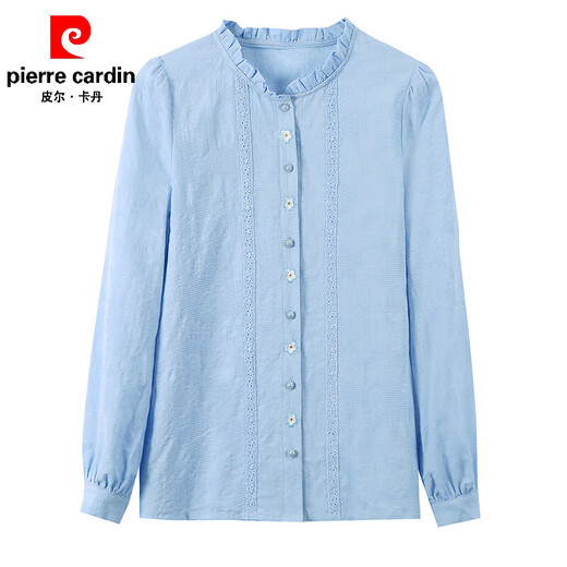 Pierre Cardin velvet white shirt women's fashionable long-sleeved chiffon top 2026 new autumn and winter lace versatile blue 1 L 106-115Jin Jin equals 0.5 kg