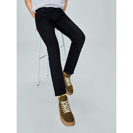 Lee723 pantalones vaqueros negros rectos de cintura media para hombre, ajustados y modernos