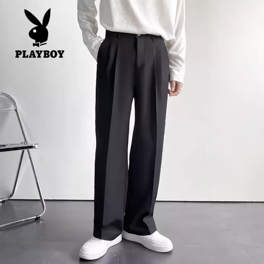 Playboy (PLAYBOY) white trousers for men in spring and autumn, handsome, loose, high street, wide-legged, drapey, casual straight suit trousers, white style 34