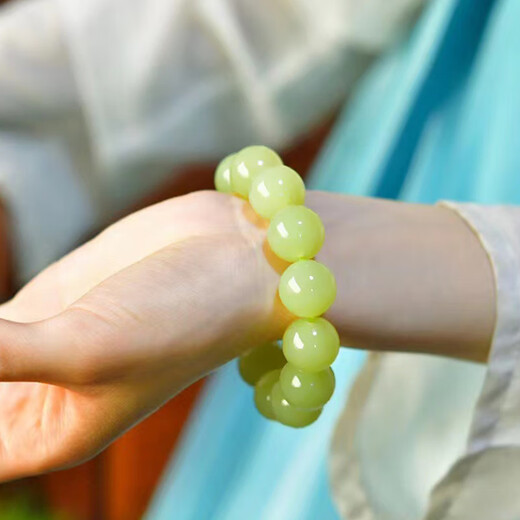Jiada Baoya Hotan Jade Bracelet Men's Yellow Mouth Material Bracelet Women's Round Beads 16mm Xinjiang Ruoqiang High-end Collection Buddha Beads Chicken Oil Yellow Hotan Jade Bracelet