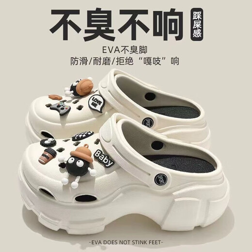 Femaiibo-Dicke-Loch-Lochschuhe für Frauen Neue Sommerkleidung 6 cm erhöhte Strandsandalen Zehenschuhen Eva9901 Elf-White 36-37
