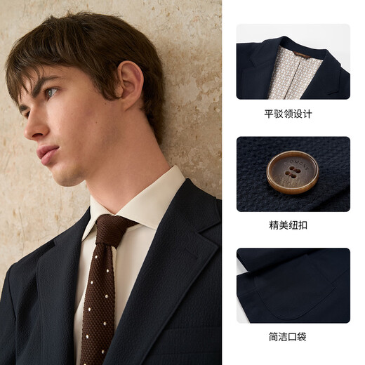 Guillomont light seersucker business casual commuter suit men's suit spring and summer thin champagne suit jacket floral blue top + pants 48