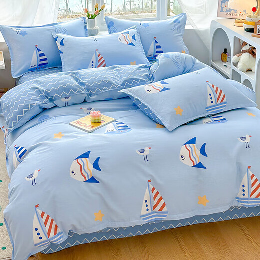 Mengshina cotton children's quilt cover single piece 120x150x200cm kindergarten cartoon baby pure cotton quilt cover single girl 4 Sea World single quilt cover 120*150cm