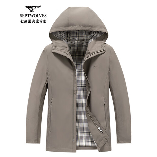 Septwolves hooded windbreaker men's autumn and winter business casual all-match coat mid-length jacket commuter cadre solid color top