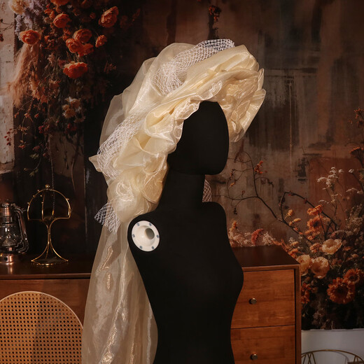 Tongrubi French retro cloud top hat women's banquet photo photo props bride wedding dress high-end picture color is beige and contains long yarn