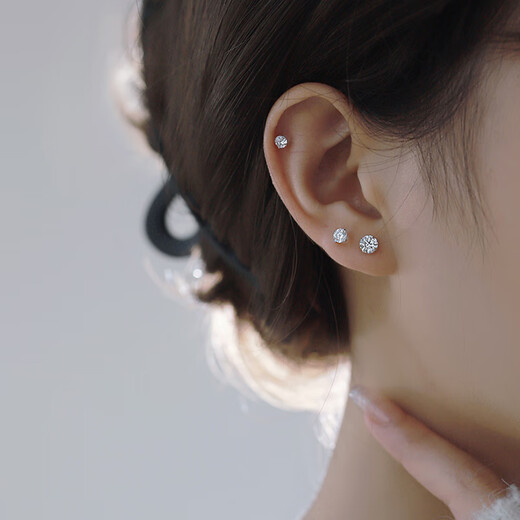 Guanpu Pavilion Fat Donglai's same style pt950 platinum earrings moissanite white gold diamond men's and women's earrings ear bone screw buckle feeling four claws 10 minutes 3mm (single) (butterfly buckle earplugs)