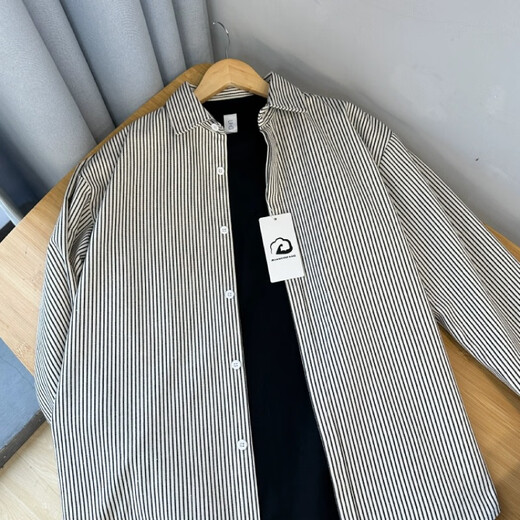 迪伽达复古条纹长袖衬衣男士春秋冬季新款衬衫男女同款休闲宽松开衫外套 ZSFS-C51黑色 XL