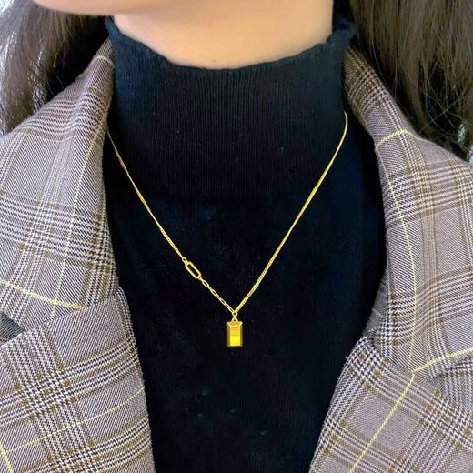 The Immortal Gets Rich Small Gold Brick 18K Gold Silver-covered Necklace Women's Clavicle Chain High-Quality Jewelry Women's Accessories Necklace Gold Store Same Style Small Gold Brick Clavicle Chain - Engraved on the Back Get Rich Counter