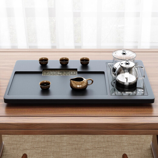 Synthetic black gold stone tea tray, household tea table, kettle, one-piece office fully automatic set, one-piece stone tea tray, 80*45 length + bottom water glass furnace (one piece)