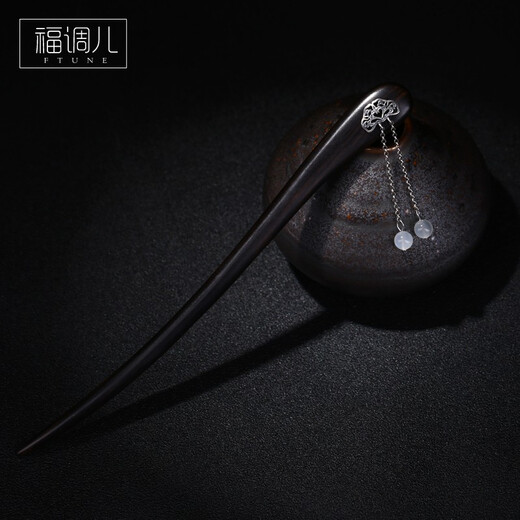 Fu Tiaoer hand-designed 925 silver auspicious cloud white moonstone tassel hairpin for women ancient style Hanfu niche hairpin birthday gift 1 piece