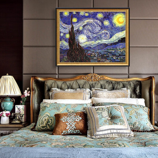 Всемирно известные картины Van Gogh, Starry Moon Night, расписанная вручную абстрактные картины маслом, декоративные картины в гостиной, 692 золотые рамы с твердым деревом, 80x60