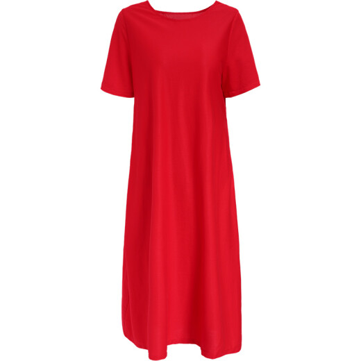 Haiqinglan Clothing Women's New Spring and Summer Style Elegant and Fashionable Round Neck Loose Slim Mid-length Dress Women 11208 Red M