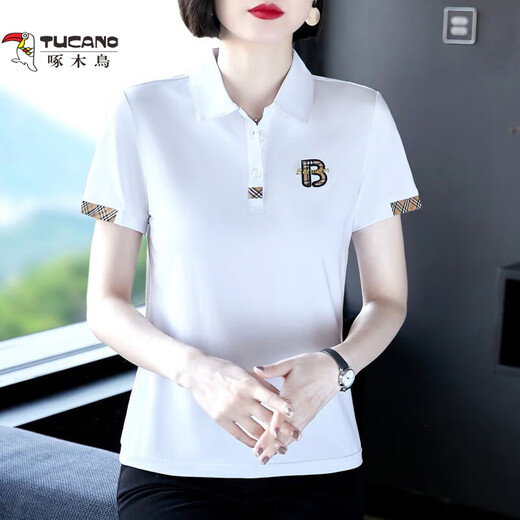 Holzspecker hochwertiges Baumwoll-Kurzärärmel-T-Shirt für Frauen im Sommer im Sommer Neue Ltekore-koreanische Locker-Locker-T-Shirt Top 12052 White 4xl empfohlen 140-150jin [Jin ist 0,5 kg]