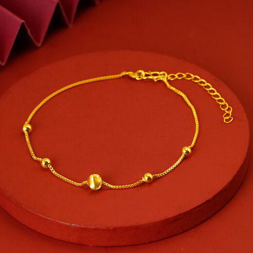 Library selects ancient gold 999 pure gold 18k gold color alloy flash bead bracelet for women's fashion zodiac year hand jewelry for women new flash bead bracelet