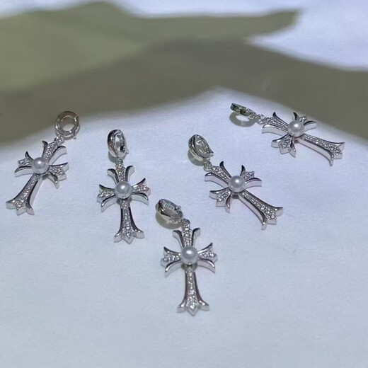 Pop Cross Pendant Natural Freshwater Pearl Necklace Women's Light Luxury Niche 2025 New Trendy Clavicle Chain Advanced Necklace Seiko Silver Universal Buckle (Contains One Pearl)