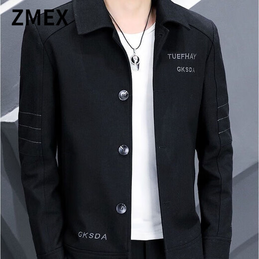 ZMEX new men's jacket spring and autumn trendy versatile thin top lapel jacket men's khaki 2XL recommended 120-140Jin Jin equals 0.5 kg