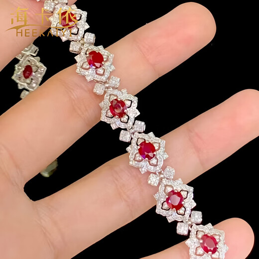 HEEKAIYI Ruby Bracelet for Women, Pigeon Blood Red Diamond Luxury Jewelry, Chinese Valentine's Day, Birthday Gift for Wife, Selected 7.2 Carat Pigeon Blood Red Ruby Bracelet