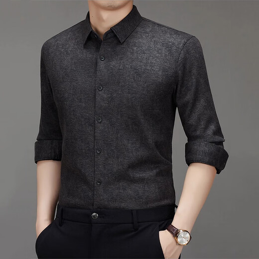 DIFANPU luxury high-end brand long-sleeved shirt for men with wool and velvet thickened winter cold-proof and warm inner shirt, brown color, constant temperature locking M 170 Recommended weight 95-115 Jin Jin equals 0.5 kg