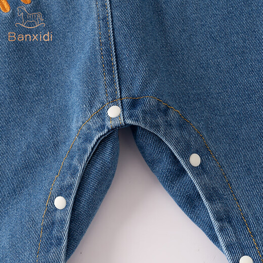 Banxidi baby clothes, autumn clothes, infant jumpsuits, baby cartoon denim overalls, super cute going out clothes, spring and autumn, blue 66cm