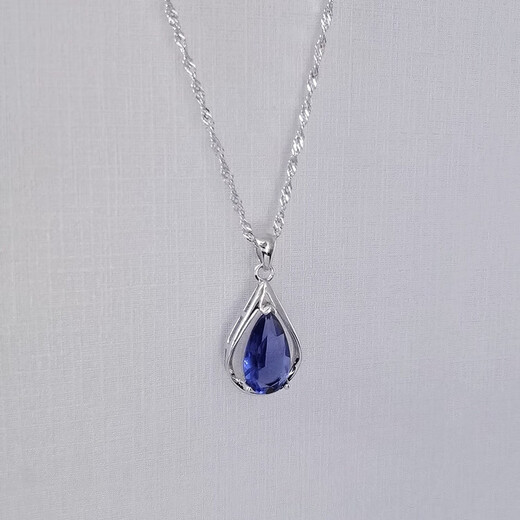 Canxian retro style 925946 sterling silver pendant drop-shaped tanzanite blue zircon necklace water wave chain for women single pendant
