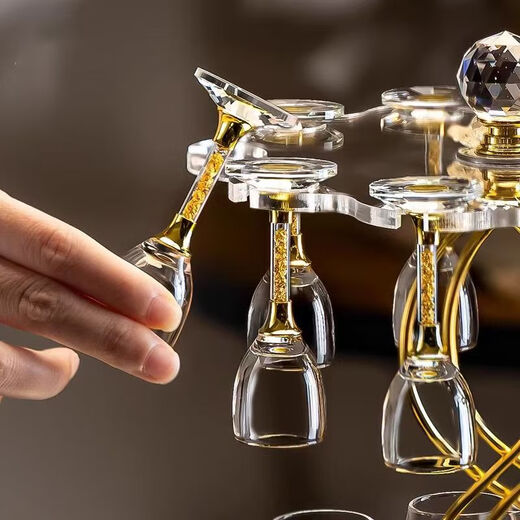 Qianxun Yazhi light luxury high-end white wine glass set household crystal glass wine dispenser goblet cup wine cup wine set shelf gold foil Moutai cup set 10 pots 10 cups