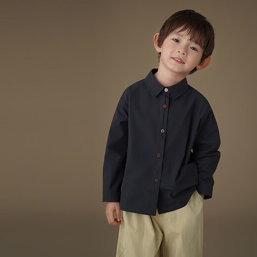 Haqi children's clothing spring and autumn children's long-sleeved shirt skin-friendly cotton Korean style spring clothing boys and girls casual tops new style navy 170