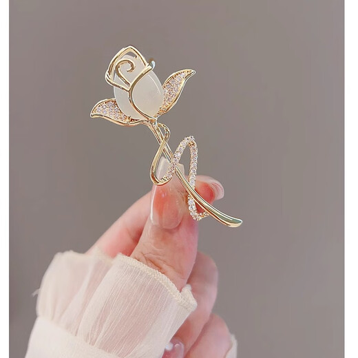 Li Shen's elegant cat's eye tulip brooch for women's high-end suit coat, simple accessories cat's eye tulip brooch